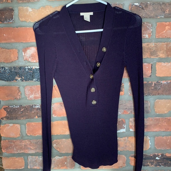 Dark blue ribbed shirt top with buttons - Picture 3 of 5